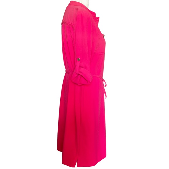 Liz Claiborne Coral Knee Length 3/4 Sleeve Belted Stretch Shirt Dress Women’s 6 - Picture 3 of 11